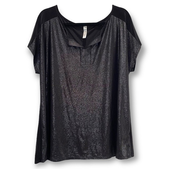 PERSEPTION Women Size 1X Black & Silver Shimmer Top - Picture 1 of 5